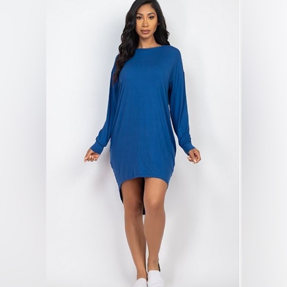 NWT Capella Long Sleeve High Low Blue Dress Size Large